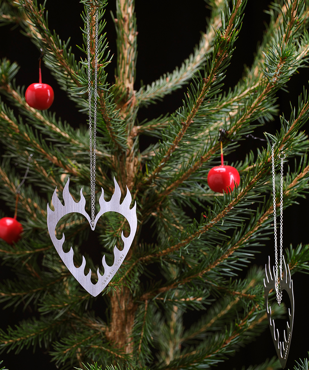 Flaming Heart Ornament Silver 3-p-3