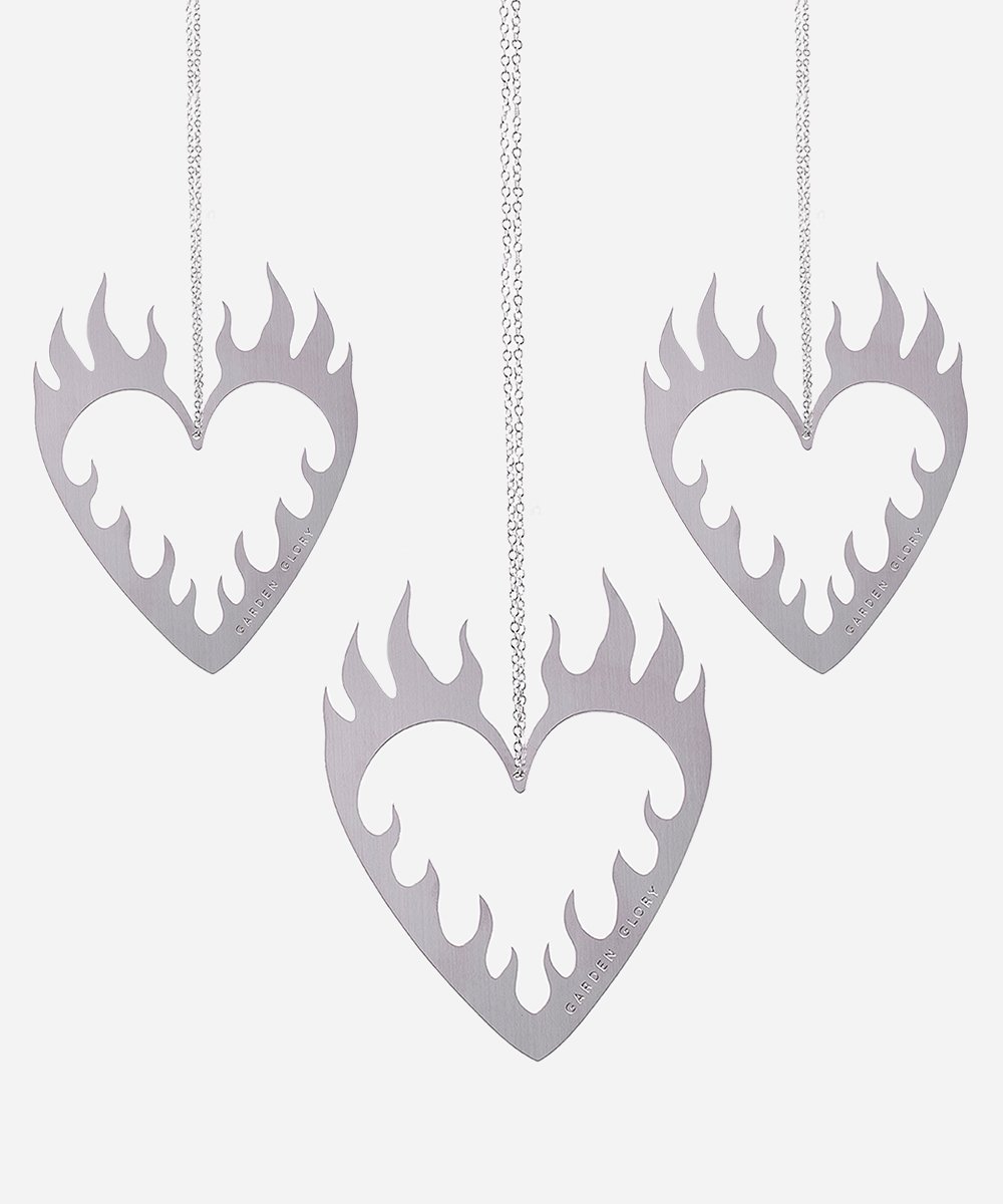 Flaming Heart Ornament Silver 3-p-1