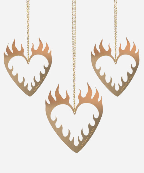 Flaming Heart Ornament Gold 3-p-1