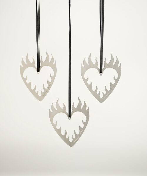 Flaming Heart Ornament Silver 3-p-1