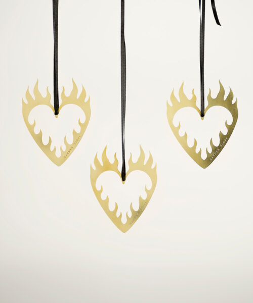 Flaming Heart Ornament Gold 3-p-1
