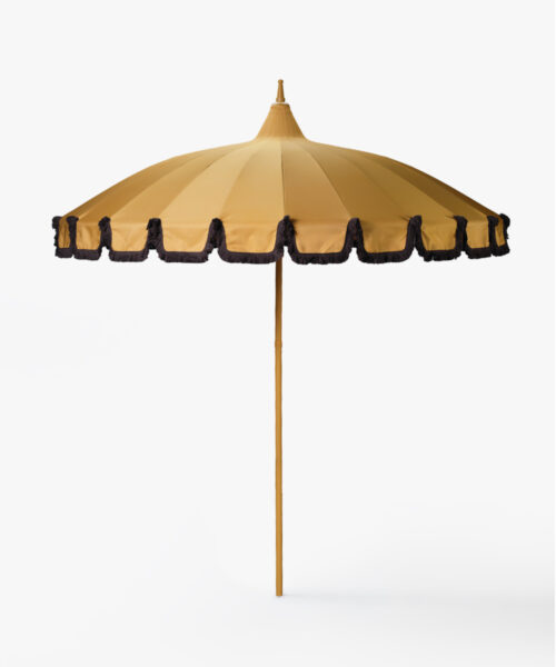 Garden Umbrella saffron yellow – with brown fringe-1