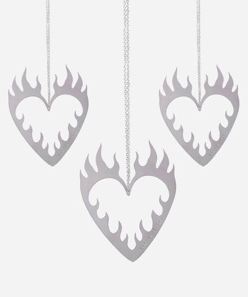 Flaming Heart Ornament Silver 3-p-1