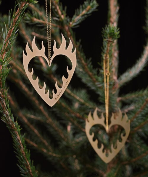 Flaming Heart Ornament Gold-2