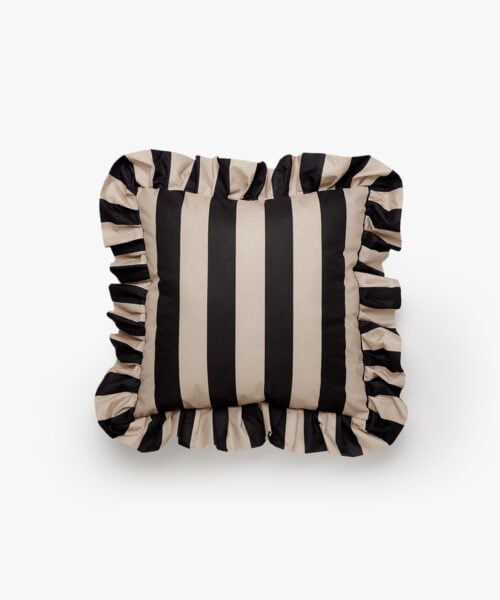 Outdoor Pillow Ruffle Black/Beige-1