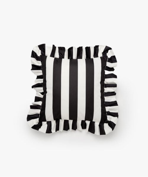 Outdoor Pillow Ruffle Black/White-1