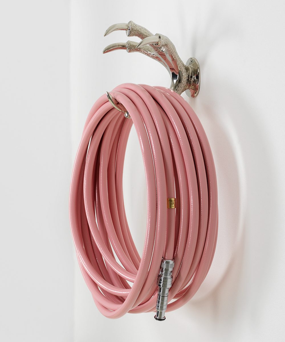 Silver wallmount claw and pink hose