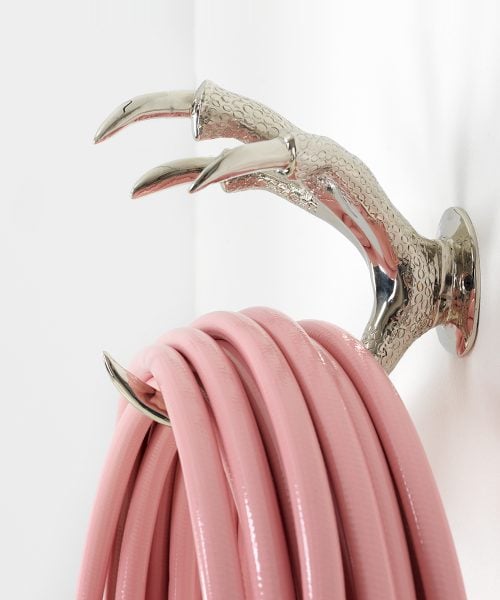 Silver wallmount claw and pink hose