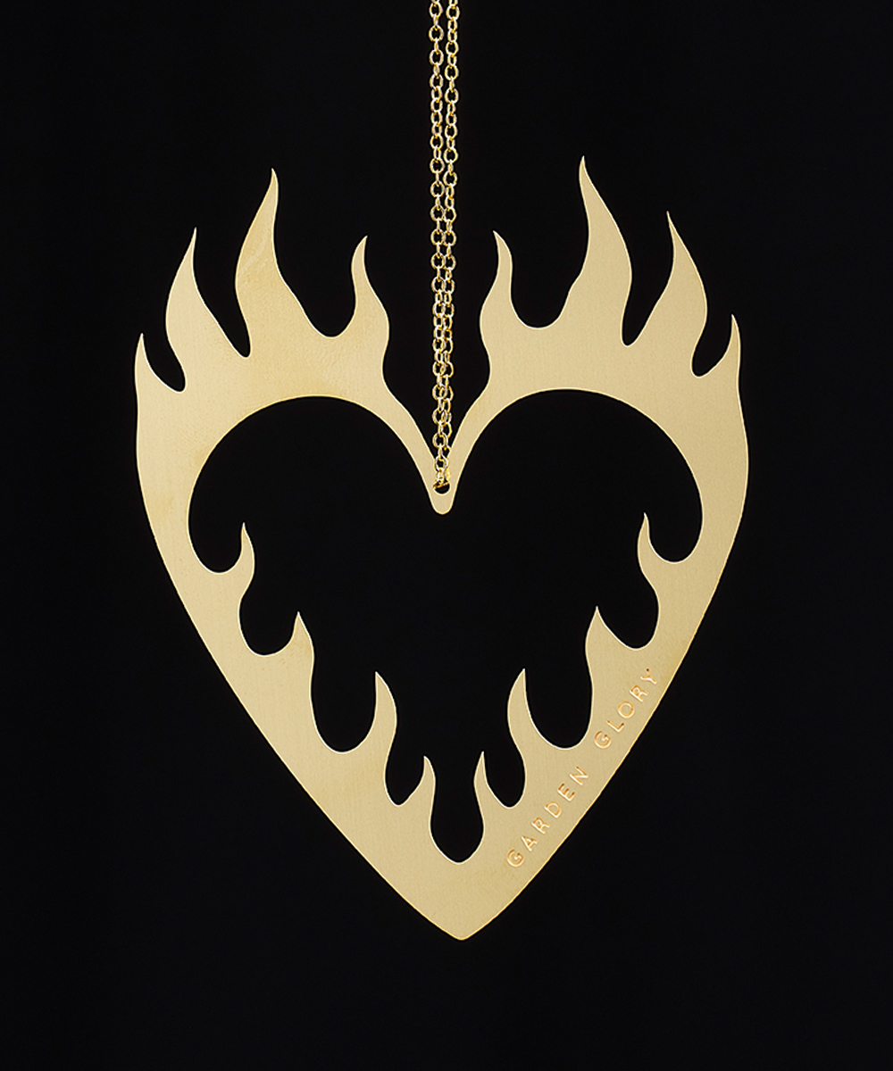 Flaming Heart Ornament Gold 3-p-3